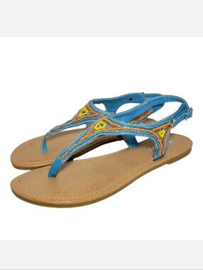 NEW Bamboo Sequoia Turquoise Beaded Sandals Women's Size 8